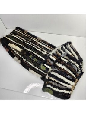 Vintage Real Mink Fur Patchwork Scarf 68" x 8" Multicolor Genuine Fur Luxury